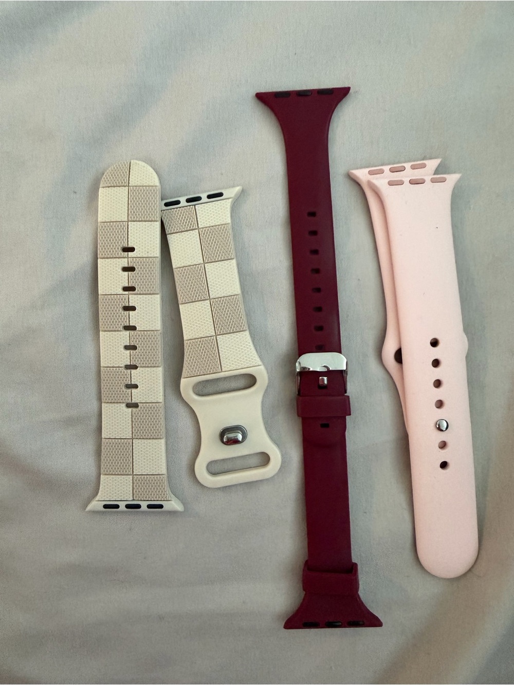 Silicone Apple Watch Bands Pack - Pink, Cream Check, and Burgundy